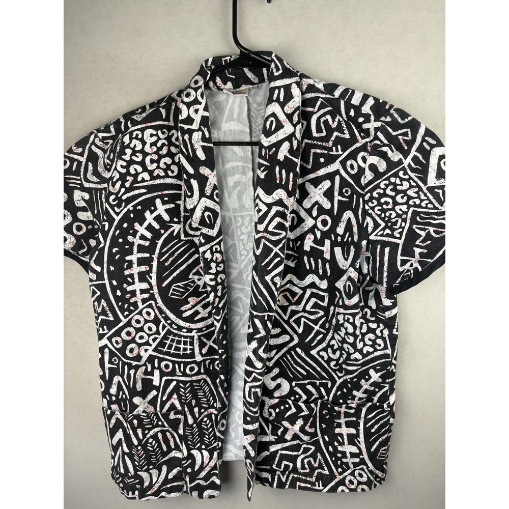 Vintage 90s Open Front Abstract Graphic Shirt Black / White Size Large